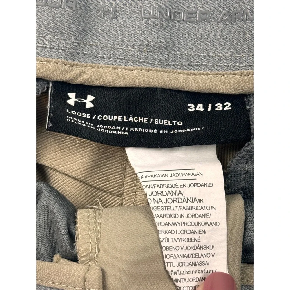 Under Armour Mens Loose Fit Golf Pants Tan Khaki 34x32  Stretch‎ Athletic Casual